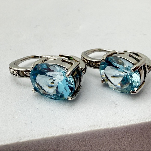Designer DBJ Blue Topaz Diamond Sterling Silver Earrings - Picture 1 of 14